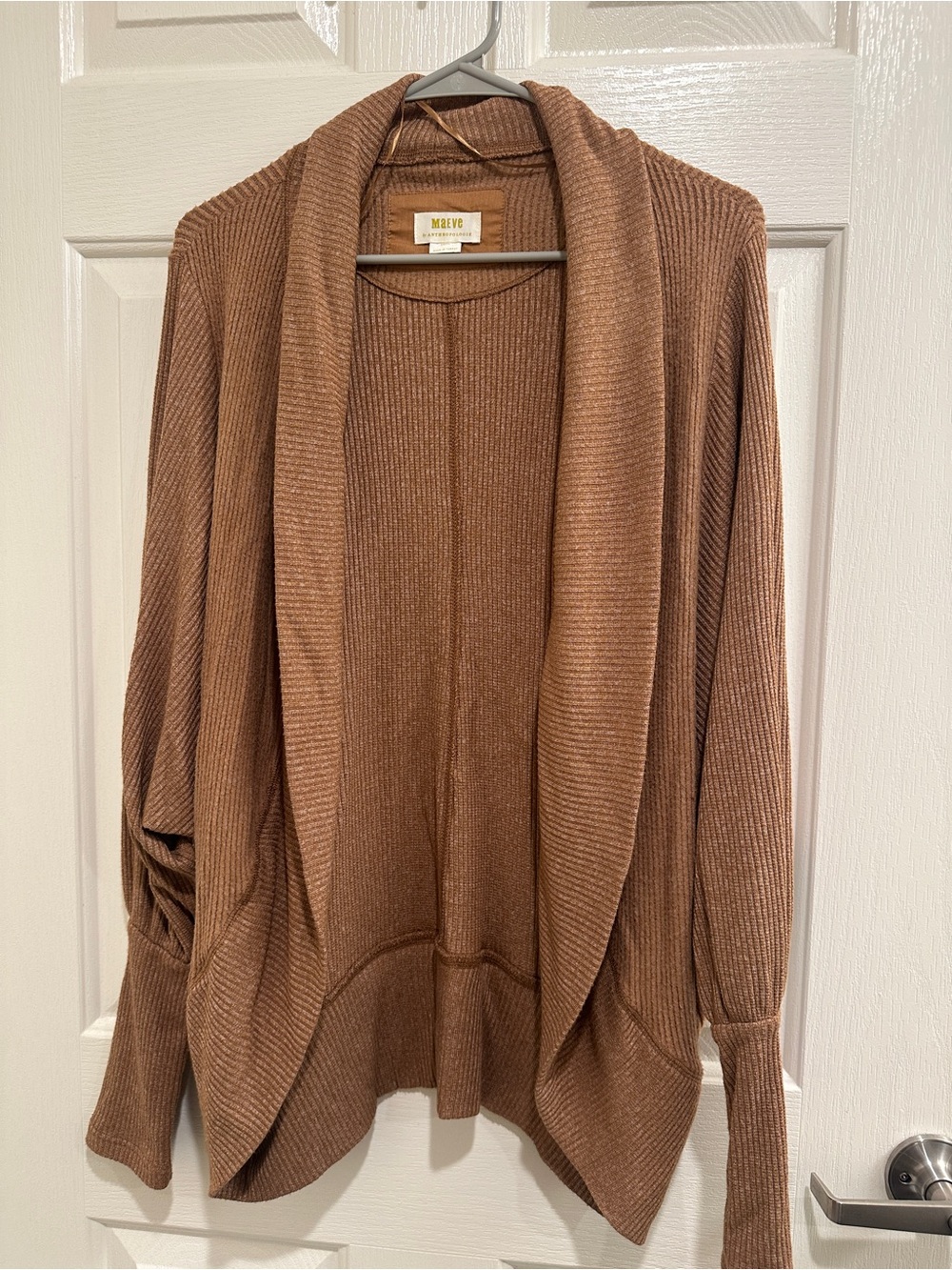 Anthropologie Ribbed Shawl-Front Cardigan Sweater - Brown